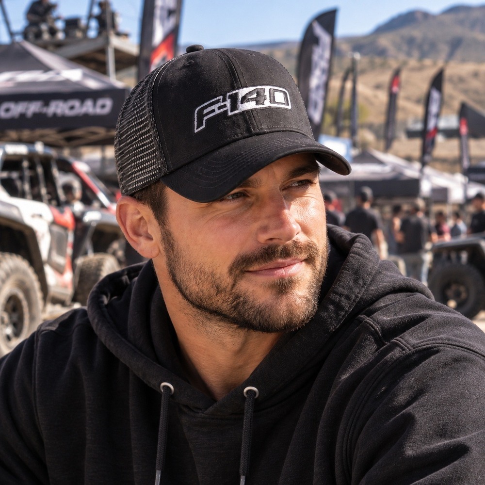 ELEV808 F140 Mesh Trucker Hat Black Snapback Y2K Racing Moto Streetwear